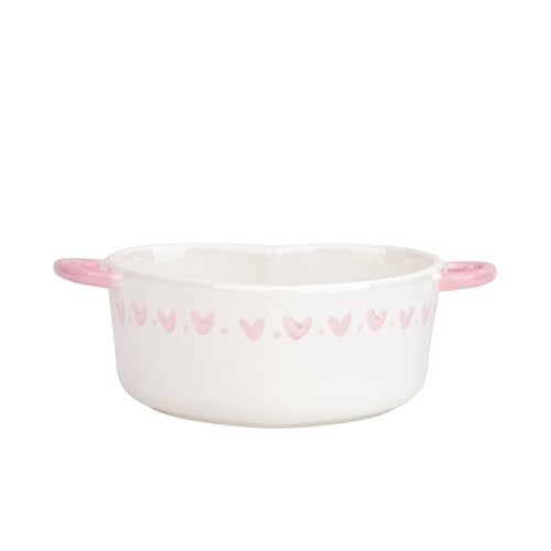 10 Strawberry Street Heart Mini Cocotte Lidded Ramekins, Set of 2, Ceramic Souffle & Baking Dishes, Mini Dutch Oven (Pink Hearts)