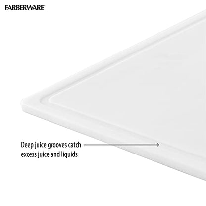 FARBERWARE Extra-Large Plastic Cutting Board, 15x20 Inch Dishwasher-Safe Chopping Board with Juice Groove, Non-Slip Surface, Durable, White