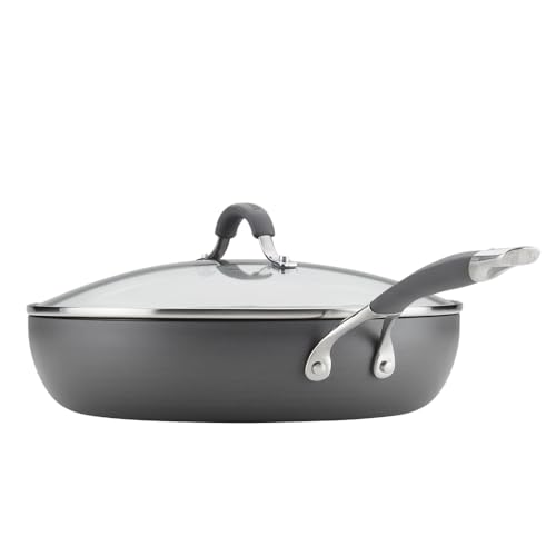 Circulon Radiance Hard Anodized Nonstick Deep Frying Pan with Lid, 12 inch Frying Pan with Lid, Deep Skillet, Gray