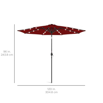 Best Choice Products 10ft Solar Polyester LED Lighted Patio Umbrella w/Tilt Adjustment and UV-Resistant Fabric - Red