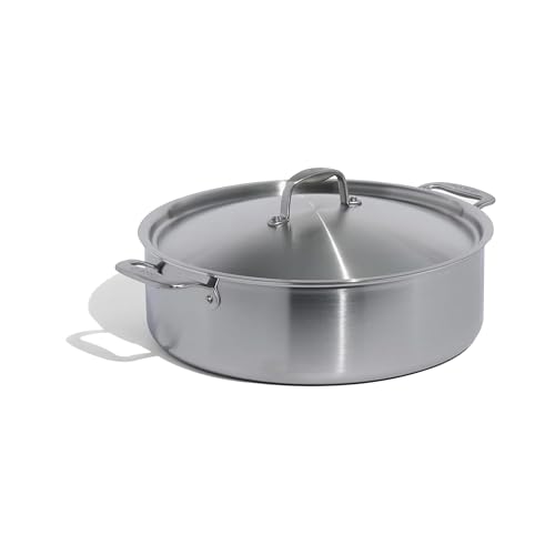 Made In Cookware | 10 Quart Stainless Steel Rondeau Pot w/Lid | 5 Ply Stainless Clad | Professional Cookware | Crafted in Italy | Induction Compatible