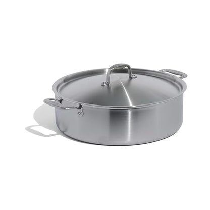 Made In Cookware | 10 Quart Stainless Steel Rondeau Pot w/Lid | 5 Ply Stainless Clad | Professional Cookware | Crafted in Italy | Induction Compatible