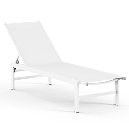 Vexwalx Lounge Chair Outdoor, Aluminum Pool Lounge Chairs with 5-Position Recliner, Patio Chaise Lounge Outdoor for Backyard, Poolside, Deck (White)