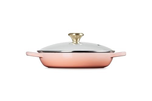 Le Creuset Enameled Cast Iron Signature Round Braiser with Glass Lid, 2.25 qt., Peche with Light Gold Knob