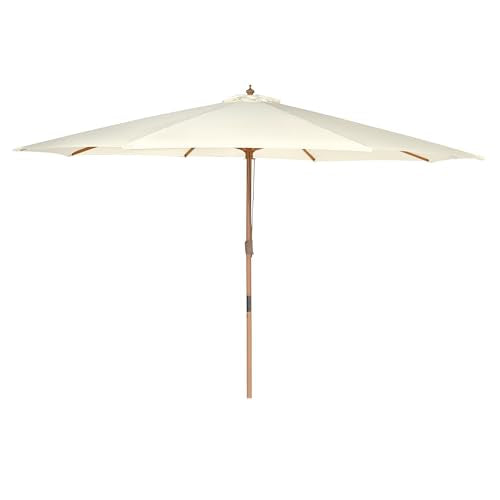 Yescom 13FT Large Heavy Duty Wooden Outdoor Patio Umbrella Solid German Beech Pole Parasol Rope Pulley 8 Rib for Deck Pool Porch Backyard Garden Market Bistro Table Beach Sun Shade,Ivory