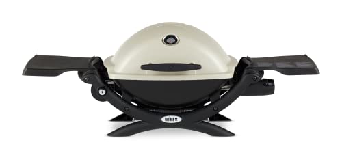 Weber Q1200 Liquid Propane Portable Gas Grill, Titanium – 1‑Burner Travel and Camping Grill with Cast‑Iron Grates & Electronic Ignition (8,500 BTU Burner)