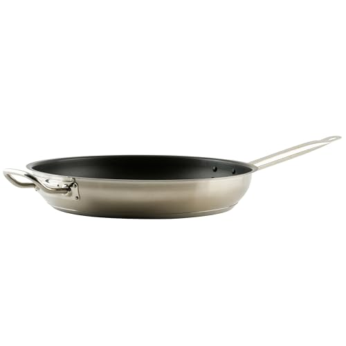 Winco Commercial-Grade Stainless Steel Fry Pan with Helper Handle, Non-Stick, 14"