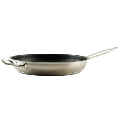 Winco Commercial-Grade Stainless Steel Fry Pan with Helper Handle, Non-Stick, 14"