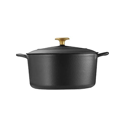 Tramontina Bestow Enameled Cast Iron Dutch Oven Pot with Lid, Round 5.5-quart, Matte Black with Gold Knob