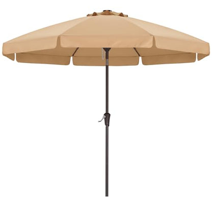 ABCCANOPY 10ft Scalloped Patio Umbrella, Outdoor Table Umbrella with Tilt and Crank, Fiberglass Ribs Deck Umbrella for Patio, Pool, Garden, Picnic (Khaki)