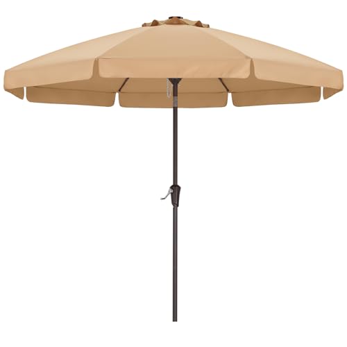 ABCCANOPY 10ft Scalloped Patio Umbrella, Outdoor Table Umbrella with Tilt and Crank, Fiberglass Ribs Deck Umbrella for Patio, Pool, Garden, Picnic (Khaki)