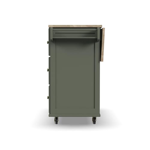 Homestyles Mobile Kitchen Island Cart with Wood Top and Dropleaf Breakfast Bar, 18" D x 53.5" W x 36" H, Green