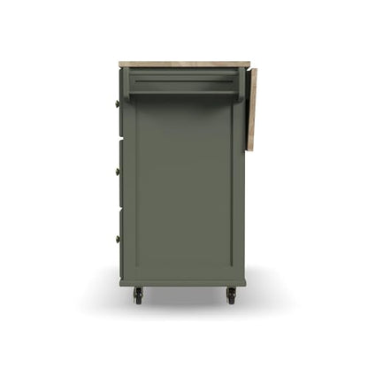 Homestyles Mobile Kitchen Island Cart with Wood Top and Dropleaf Breakfast Bar, 18" D x 53.5" W x 36" H, Green
