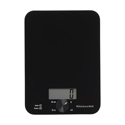 KitchenAid KQ914BA Digital Glass Top Kitchen and Food Scale, 11 lb Capacity, Measures Liquid & Dry Ingredients, Rotating Knob, Precise Results for Baking, Cooking, Keto and Meal Prep, Tare, Black