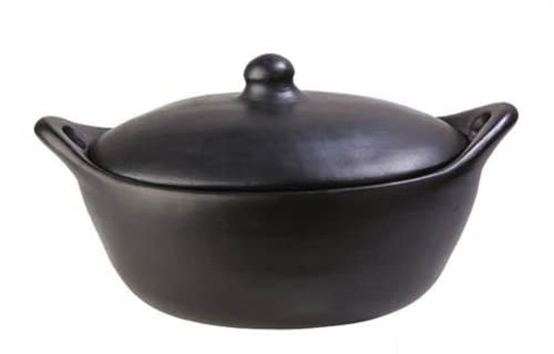 Authentic Chamba Oval Roaster w/Cover - Elegant, All-Natural Black Clay Dutch Oven for Braising, Baking, Roasting - Stovetop & Oven Safe – Earthenware, Handmade in Colombia – V. Large, 10 Qt.