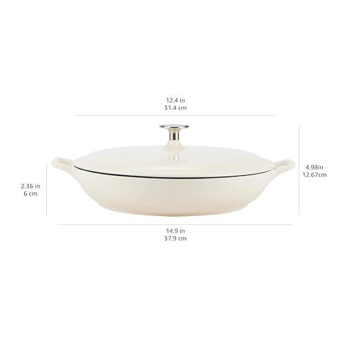 Amazon Basics Enameled Cast Iron - Covered Round Casserole Skillet with Lid, Oven Safe - 500°F, Even Heat Distribution, 3.3-Quart, White