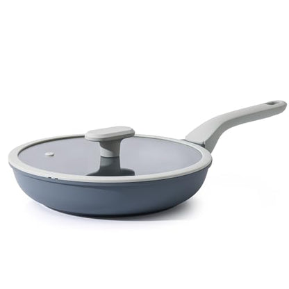 PRICUSIS Nonstick Ceramic Frying Pan with Lid, Non Toxic Skillet, Healthy Egg & Omelet & Chef's Skillet, PTFE PFOA & PFAS Free, Induction Compatible. (10Inch W/L)
