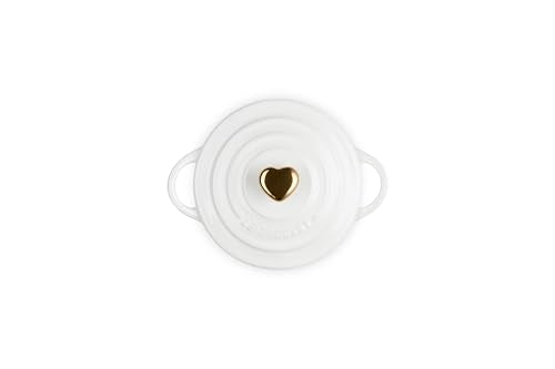 Le Creuset Stoneware Mini Round Cocotte, 8oz., White with Gold Heart Knob