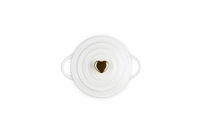 Le Creuset Stoneware Mini Round Cocotte, 8oz., White with Gold Heart Knob