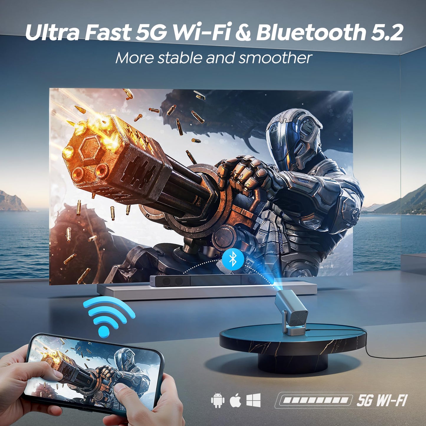 [270° Adjustable Stand & Electric Focus]Mini Projector with WiFi and Bluetooth, 2025 Native 1080P TOPTRO Portable Outdoor Movie Projector, Auto Vertical Keystone, Home Proyector for Phone/TV Stick - CookCave