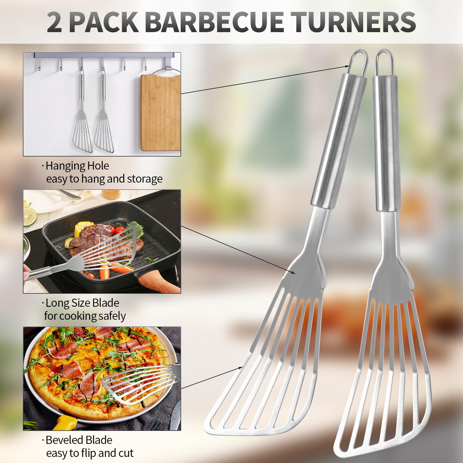 2Pack Fish Spatula Stainless Steel,Premium Fish Turner Spatula,Flexible Barbecue Turner,Metal Slotted Spatula For Flipping Fish Egg Patties Fries Pancake Steak by EGYPAMID - CookCave