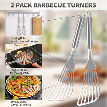 2Pack Fish Spatula Stainless Steel,Premium Fish Turner Spatula,Flexible Barbecue Turner,Metal Slotted Spatula For Flipping Fish Egg Patties Fries Pancake Steak by EGYPAMID - CookCave