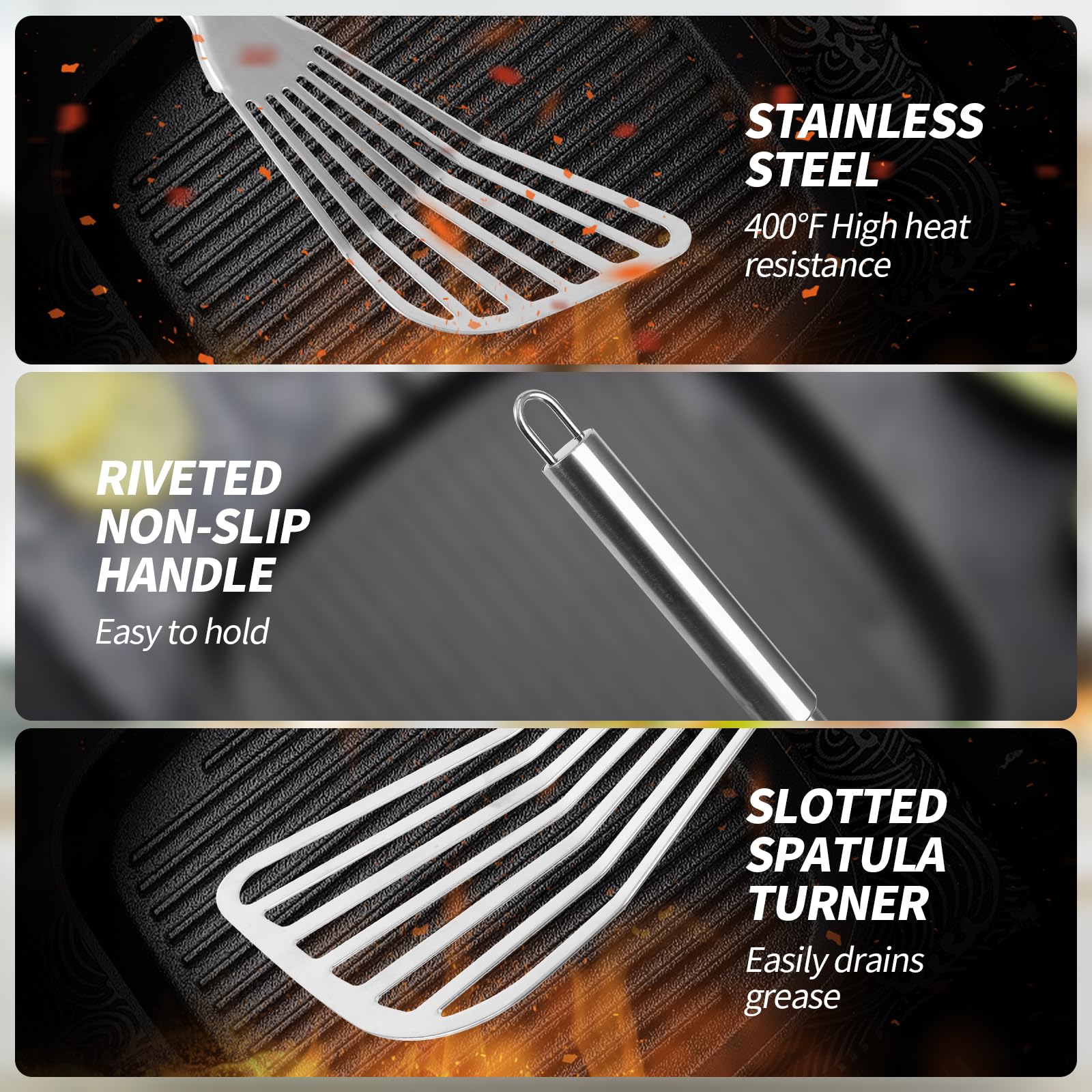 2Pack Fish Spatula Stainless Steel,Premium Fish Turner Spatula,Flexible Barbecue Turner,Metal Slotted Spatula For Flipping Fish Egg Patties Fries Pancake Steak by EGYPAMID - CookCave