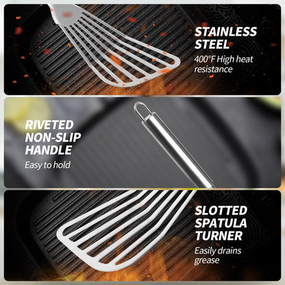2Pack Fish Spatula Stainless Steel,Premium Fish Turner Spatula,Flexible Barbecue Turner,Metal Slotted Spatula For Flipping Fish Egg Patties Fries Pancake Steak by EGYPAMID - CookCave