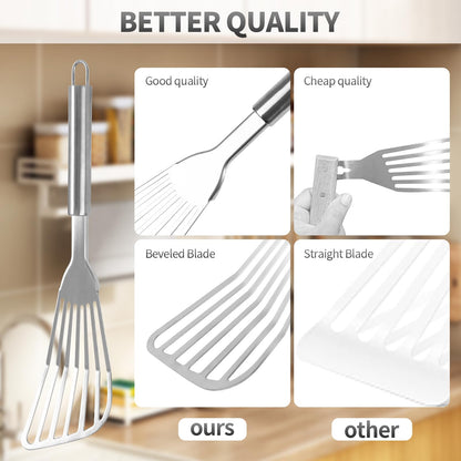 2Pack Fish Spatula Stainless Steel,Premium Fish Turner Spatula,Flexible Barbecue Turner,Metal Slotted Spatula For Flipping Fish Egg Patties Fries Pancake Steak by EGYPAMID - CookCave