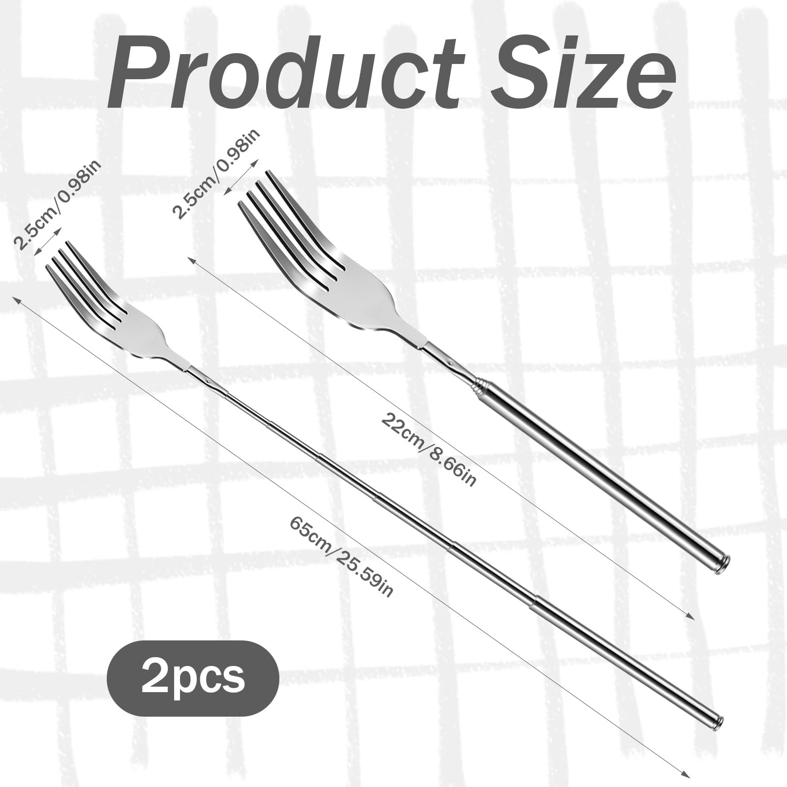 2Pcs Extendable Forks 8.7 to 25.6 Inch Adjustable Telescopic Fork, Stainless Steel Long Fork Retractable Dinner Fork for Fruit Dessert BBQ - CookCave