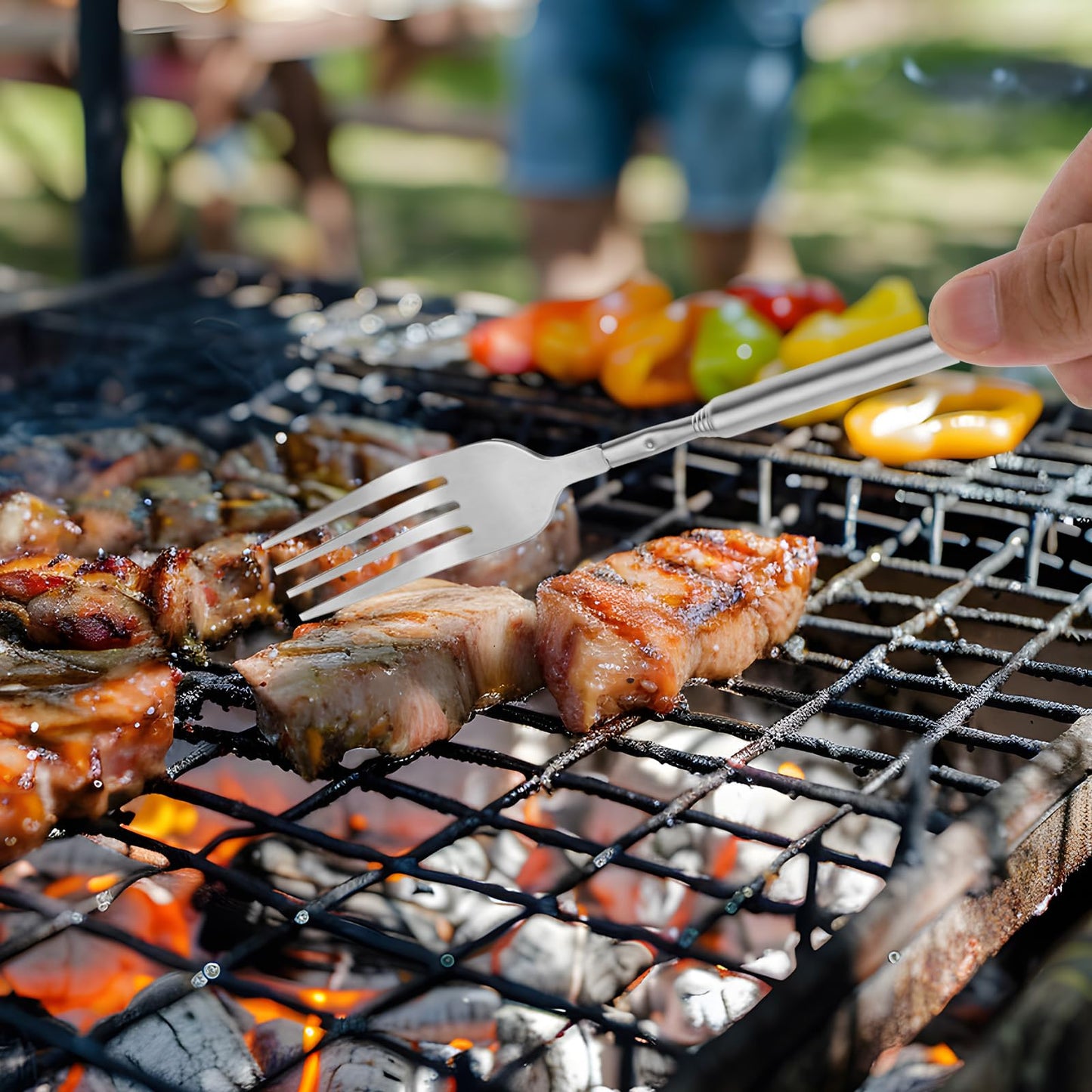 2Pcs Extendable Forks 8.7 to 25.6 Inch Adjustable Telescopic Fork, Stainless Steel Long Fork Retractable Dinner Fork for Fruit Dessert BBQ - CookCave