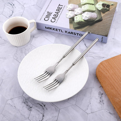 2Pcs Extendable Forks 8.7 to 25.6 Inch Adjustable Telescopic Fork, Stainless Steel Long Fork Retractable Dinner Fork for Fruit Dessert BBQ - CookCave