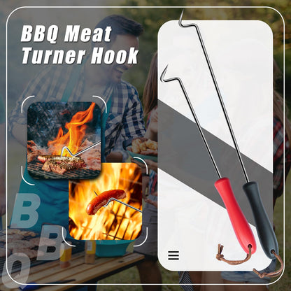 2Pcs Food Flipper Turner Hooks Stainless Steel BBQ Meat Hooks Cooking Barbecue Turners Hooks Grill Accessories with Handle for Grilling & Smoking - CookCave