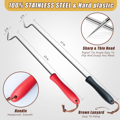 2Pcs Food Flipper Turner Hooks Stainless Steel BBQ Meat Hooks Cooking Barbecue Turners Hooks Grill Accessories with Handle for Grilling & Smoking - CookCave