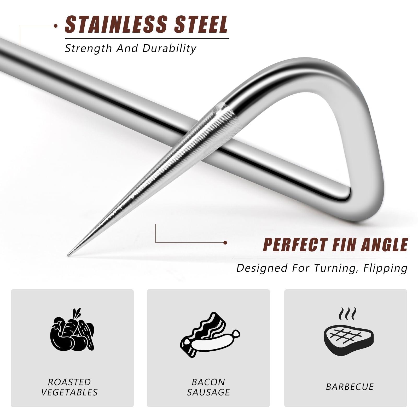 2Pcs Food Flipper Turner Hooks Stainless Steel BBQ Meat Hooks Cooking Barbecue Turners Hooks Grill Accessories with Handle for Grilling & Smoking - CookCave