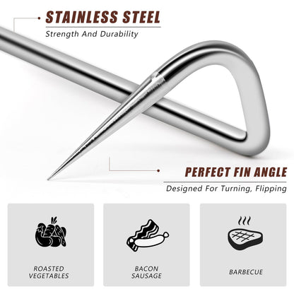 2Pcs Food Flipper Turner Hooks Stainless Steel BBQ Meat Hooks Cooking Barbecue Turners Hooks Grill Accessories with Handle for Grilling & Smoking - CookCave