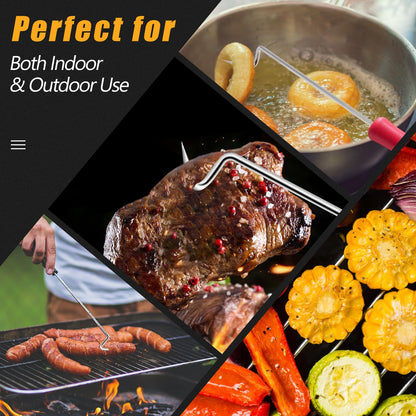 2Pcs Food Flipper Turner Hooks Stainless Steel BBQ Meat Hooks Cooking Barbecue Turners Hooks Grill Accessories with Handle for Grilling & Smoking - CookCave