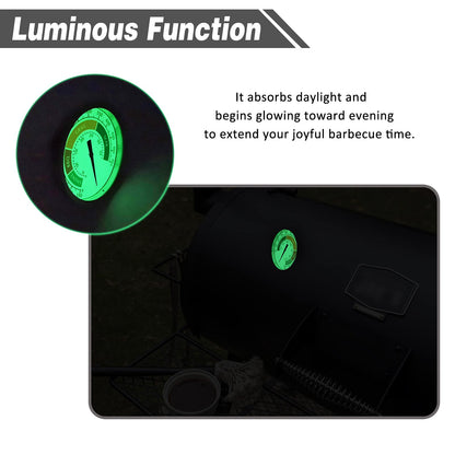 3 1/8” Accurate Luminous BBQ Thermometer Gauge for Oklahoma Joe’s Smokers 3695528R06 & Most Charcoal Pellet Wood Pit Smoker Grills, 1/2 NPT Male Thread Temperature Gauge Replacement, Grill Thermostat - CookCave