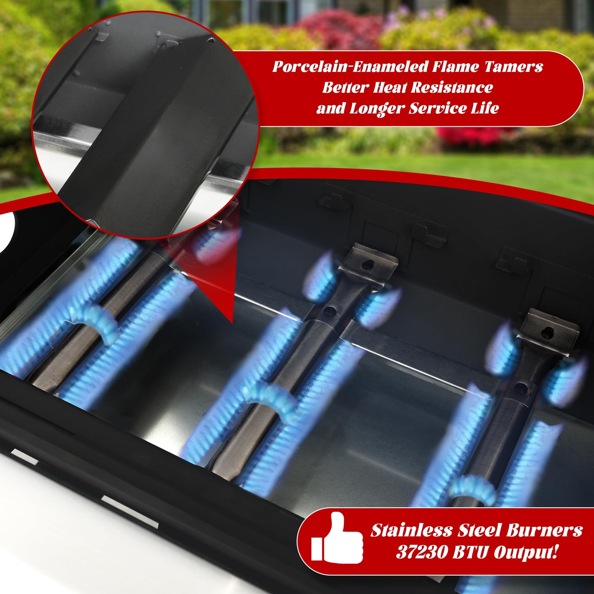 3-Burner Propane Gas Grill with 2 Foldable Side Tables, 25,650 BTU Outdoor BBQ Grill with Porcelain-Enameled Flame Tamers, Built-in Thermometer, Easy Assembly for Patio, Backyard BBQ - CookCave