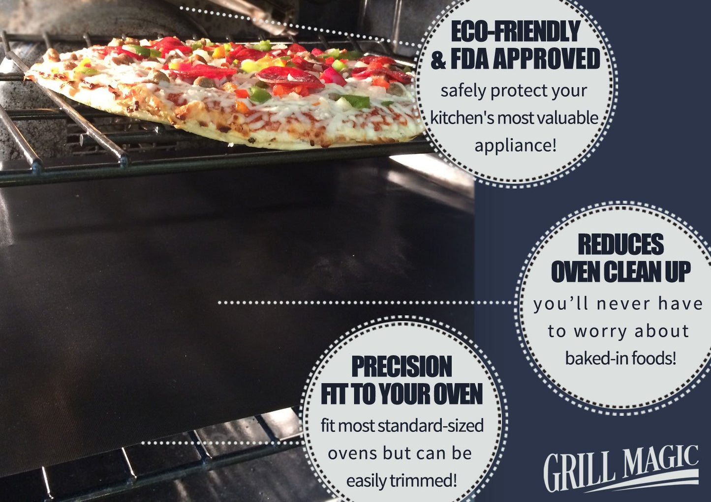 3 Pack Non-Stick Heavy Duty Oven Liners Set for Bottom of Electric Oven by Grill Magic - Thick, Heat Resistant Fiberglass Mat - Easy to Clean, Reduce Spills, Stuck Foods & Clean Up - BPA Free - CookCave