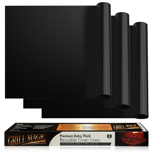 3 Pack Non-Stick Heavy Duty Oven Liners Set for Bottom of Electric Oven by Grill Magic - Thick, Heat Resistant Fiberglass Mat - Easy to Clean, Reduce Spills, Stuck Foods & Clean Up - BPA Free - CookCave