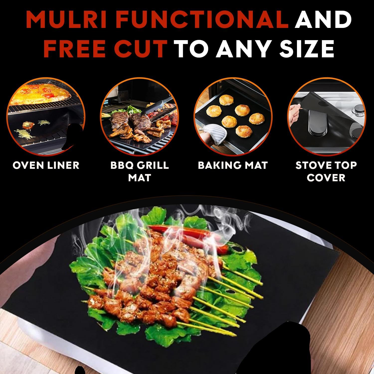 3 Pack Non-Stick Heavy Duty Oven Liners Set for Bottom of Electric Oven by Grill Magic - Thick, Heat Resistant Fiberglass Mat - Easy to Clean, Reduce Spills, Stuck Foods & Clean Up - BPA Free - CookCave