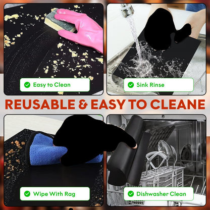 3 Pack Non-Stick Heavy Duty Oven Liners Set for Bottom of Electric Oven by Grill Magic - Thick, Heat Resistant Fiberglass Mat - Easy to Clean, Reduce Spills, Stuck Foods & Clean Up - BPA Free - CookCave