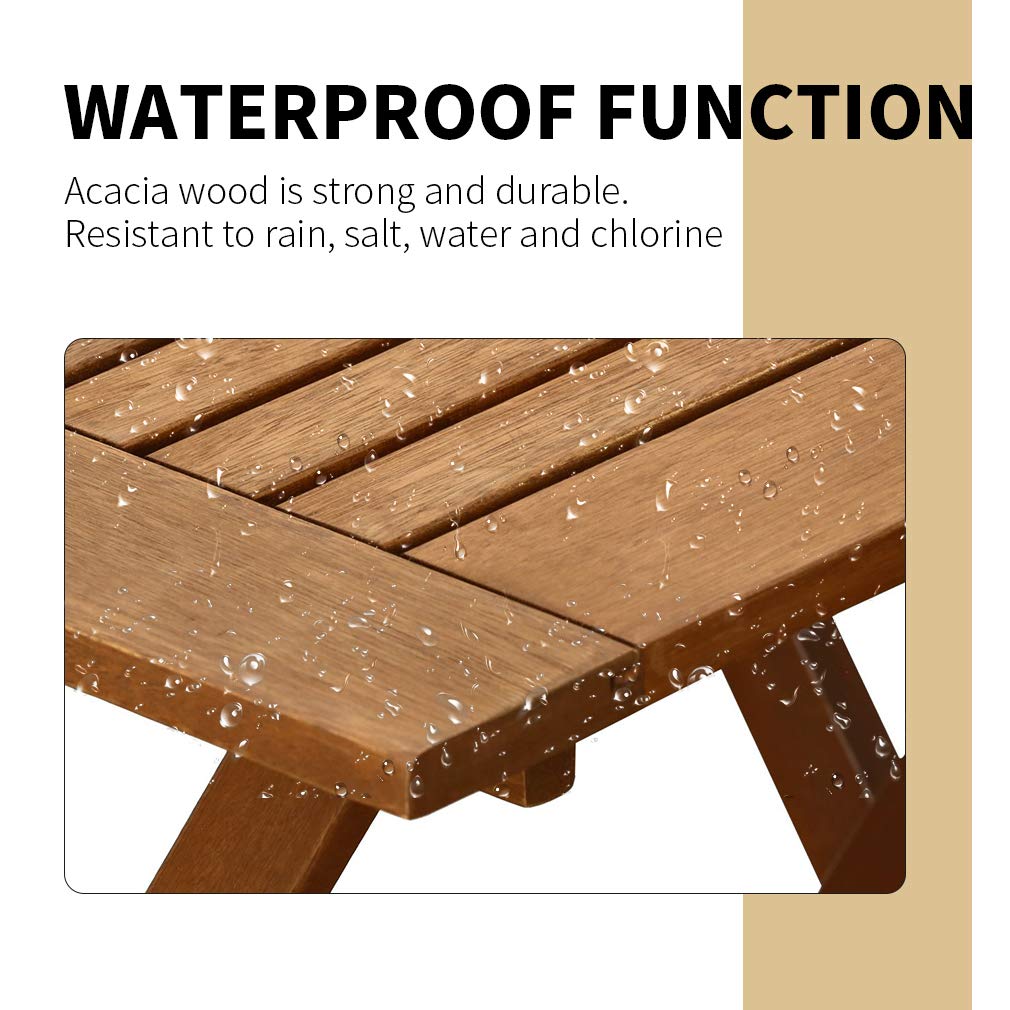 3-Piece Acacia Wood Folding Patio Bistro Set Outdoor Bistro Set Table and Chairs Set with 2 Chairs and Square Table for Pool Beach Backyard Balcony Porch Deck Garden Wooden Furniture, Natural Oiled - CookCave