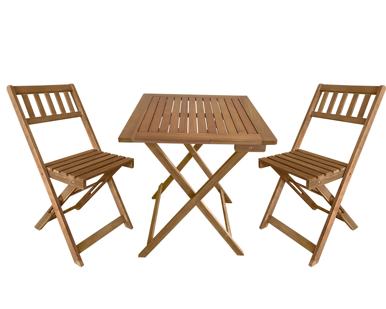 3-Piece Acacia Wood Folding Patio Bistro Set Outdoor Bistro Set Table and Chairs Set with 2 Chairs and Square Table for Pool Beach Backyard Balcony Porch Deck Garden Wooden Furniture, Natural Oiled - CookCave