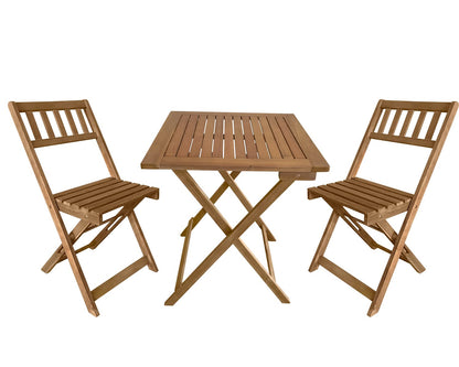 3-Piece Acacia Wood Folding Patio Bistro Set Outdoor Bistro Set Table and Chairs Set with 2 Chairs and Square Table for Pool Beach Backyard Balcony Porch Deck Garden Wooden Furniture, Natural Oiled - CookCave