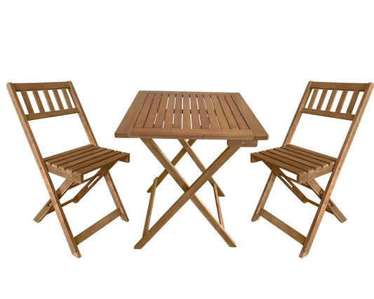 3-Piece Acacia Wood Folding Patio Bistro Set Outdoor Bistro Set Table and Chairs Set with 2 Chairs and Square Table for Pool Beach Backyard Balcony Porch Deck Garden Wooden Furniture, Natural Oiled - CookCave
