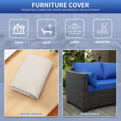 3-Seat Patio PE Wicker Couch Furniture Outdoor Brown Rattan Sofa with Washable Blue Cushions - CookCave