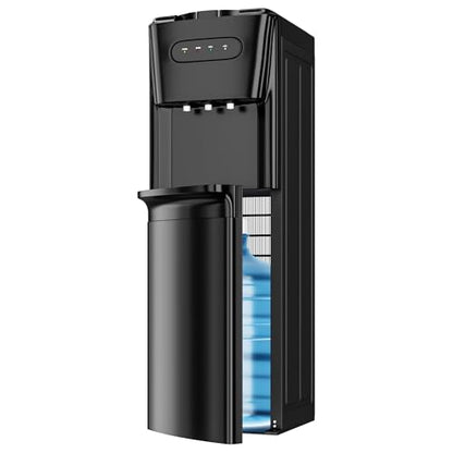 Tehanld Bottom Loading Water Cooler Dispenser for 3 or 5 Gallon Bottles - Water Dispenser with Hot, Room & Cold Spouts, LED Display with Empty Bottle Alert, Child Safety Lock, Space Black