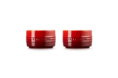 Le Creuset Stoneware Round Ramekin Straight Wall Set of 2, 7 oz. Each, Cerise